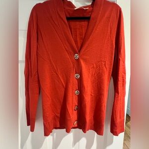 Tory Burch Red Cardigan Sweater V-Neck Knit